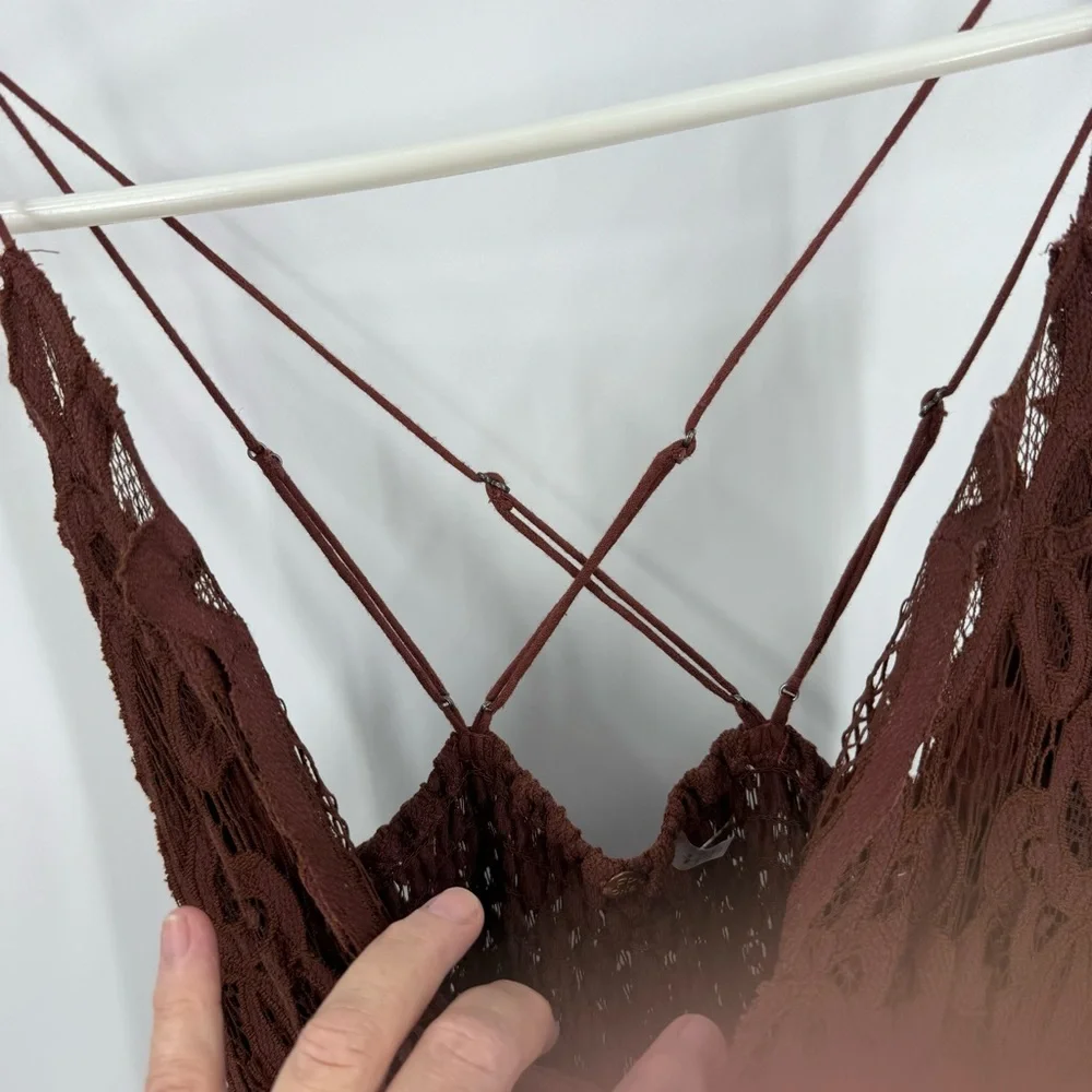 Free People Adella Brown Maxi romantic bohemian Dress with Lace Trim M - Picture 14 of 17